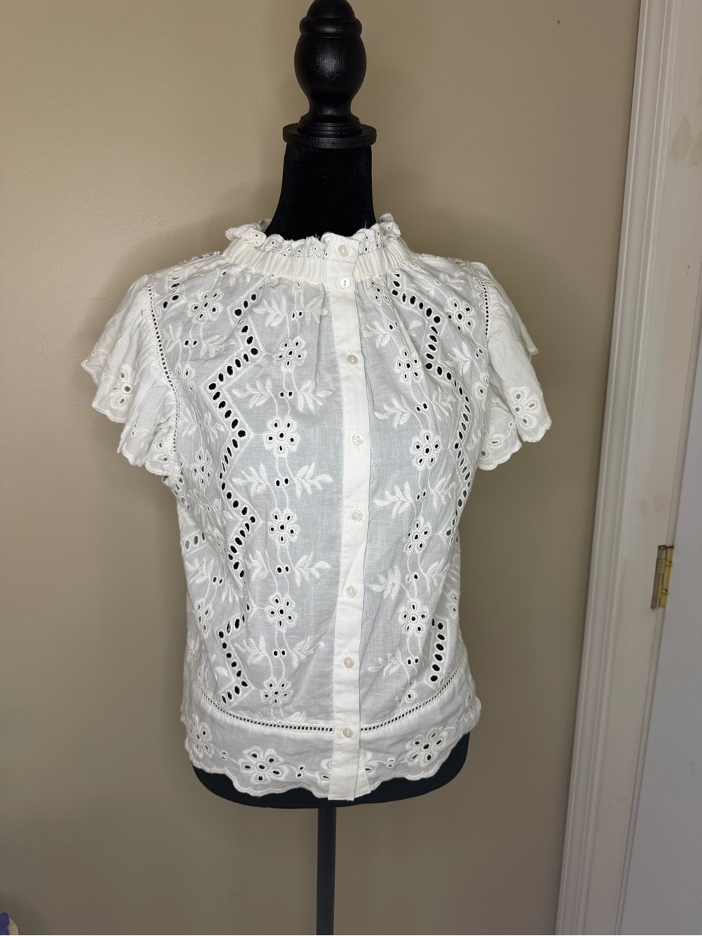 Jennifer Grace White Eyelet Floral Lace Blouse Cottagecore Coquette Top Small